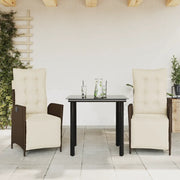 Set da Pranzo da Giardino 3pz con Cuscini in Polyrattan Marrone
