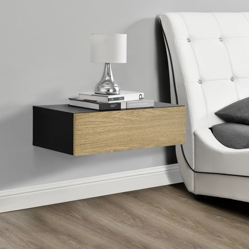 Mensola da Parete con Cassetto Integrato 50x24x12 cm - Nero / Effetto Legno [en.casa]