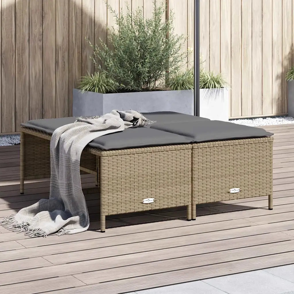 Sgabelli da Giardino con Cuscini 4 pz Beige in Polyrattan