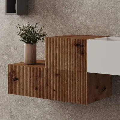 Cassetto sospeso 40 cm rovere naturale con anta cannettata Tevere