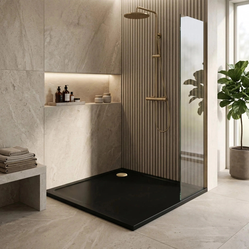 Piatto Doccia Acrilico Rea Savoy Black 90x90 Copertura oro spazzolato