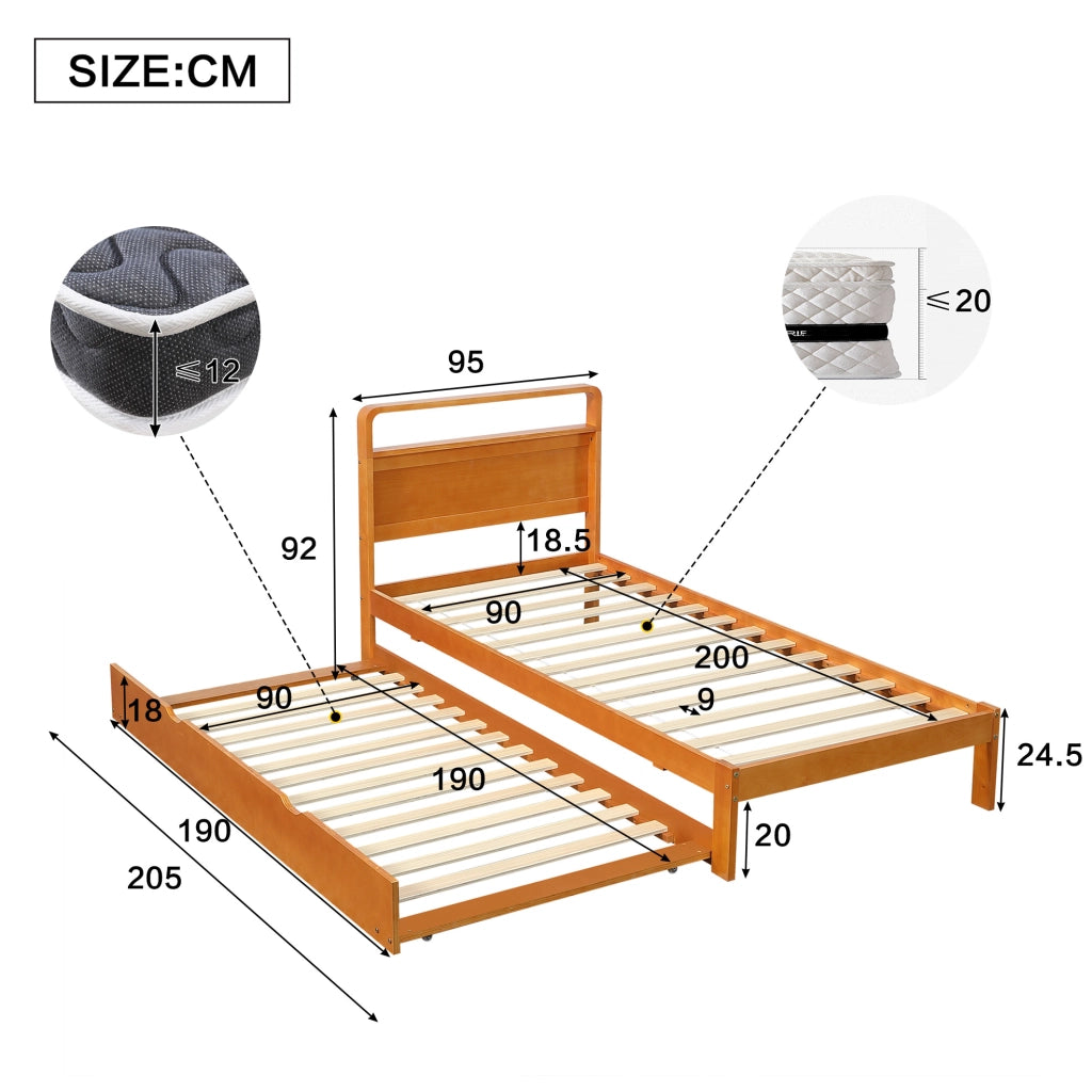 Letto in legno 90x200 cm con letto estraibile 90x190 cm