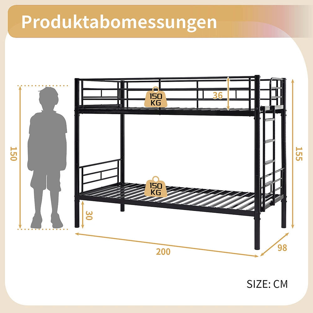 Letto a castello convertibile - Xylo - 90x200cm nero, scala antiscivolo