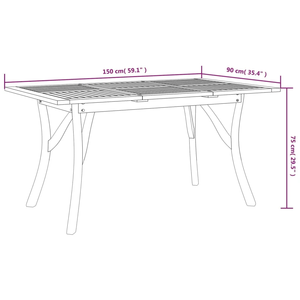 Tavolo da Giardino 150x90x75 cm Legno Massello di Acacia 363308
