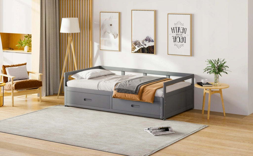 Sofa letto estraibile - Xylo - 90/180x200 - Grigio - Con cassetti senza materasso