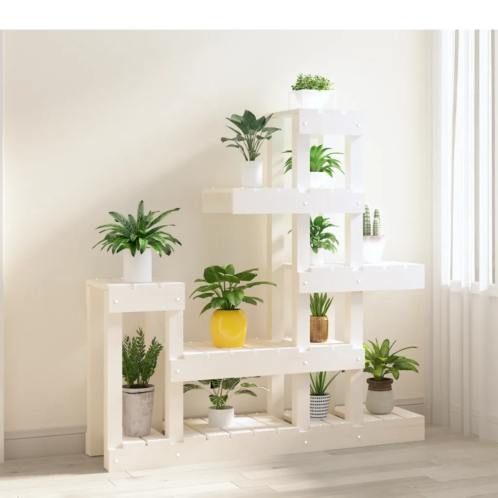 Supporto per Piante Bianco 92x25x97cm Legno Massello di Pino 822103