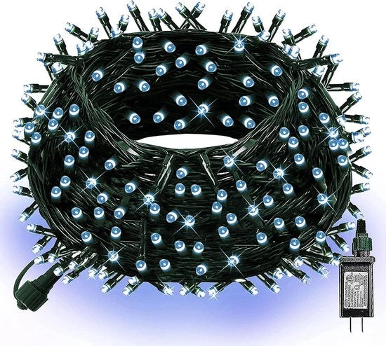 Fili di illuminazione natalizia, impermeabile, cavo verde con 8 impostazioni, decorazione natalizia per interni, giardino e giardino (bianco, 300 led)