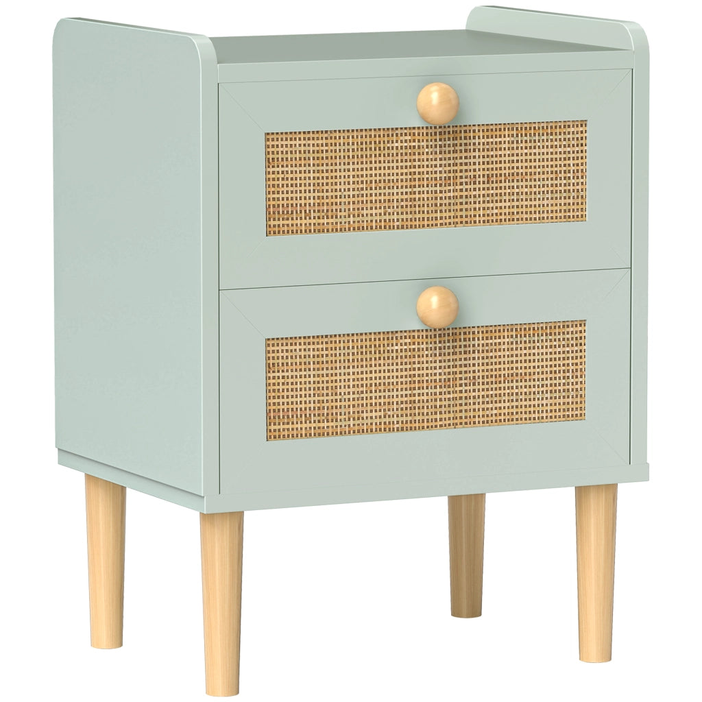 Comodino con 2 cassetti effetto rotin e struttura legno ¨C Minimal ¨C 39,8x30x52,5 cm verde oliva