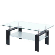 Tavolino da caffè con piano a 2 livelli - per soggiorno - in vetro e metallo - 100×60×44 cm - trasparente