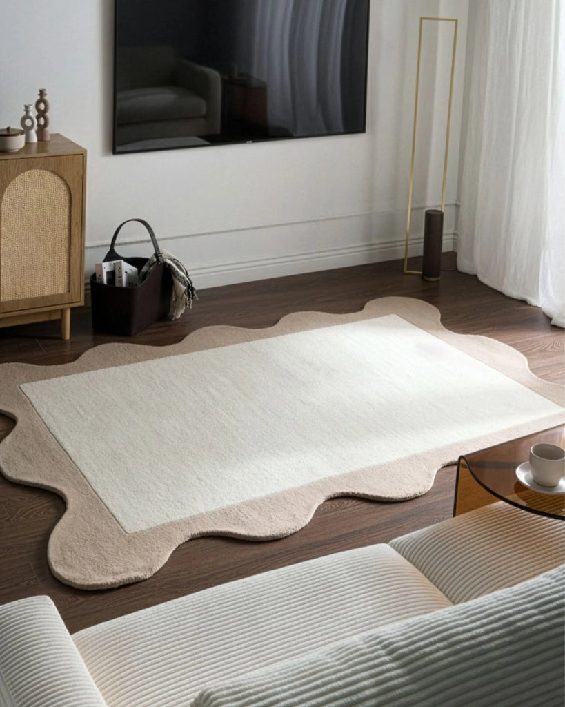 Tappeto beige in lana di forma irregolare con motivo geometrico 160 x 230 cm Stile moderno Soggiorno