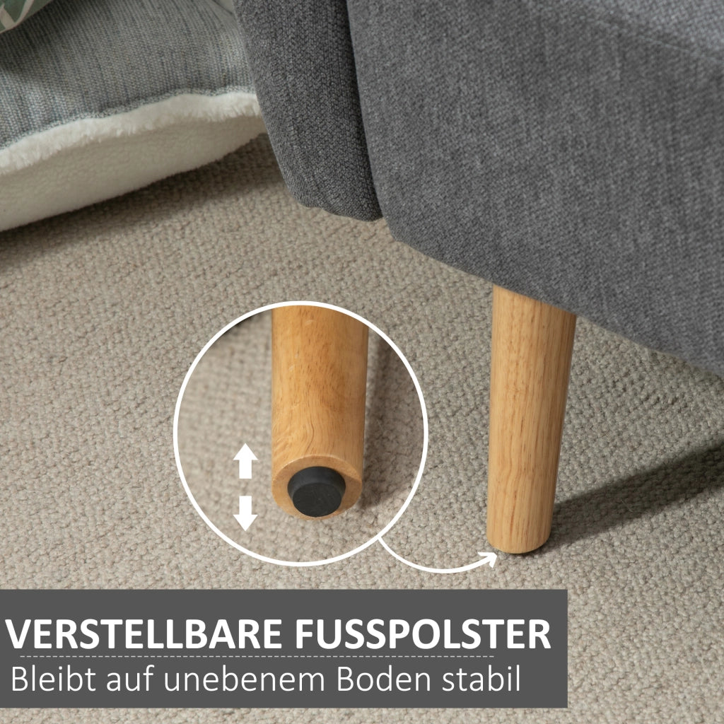 Divano a 2 posti moderno con 2 cuscini e poggiapiedi regolabili in poliestere grigio 130 × 70 × 80 cm