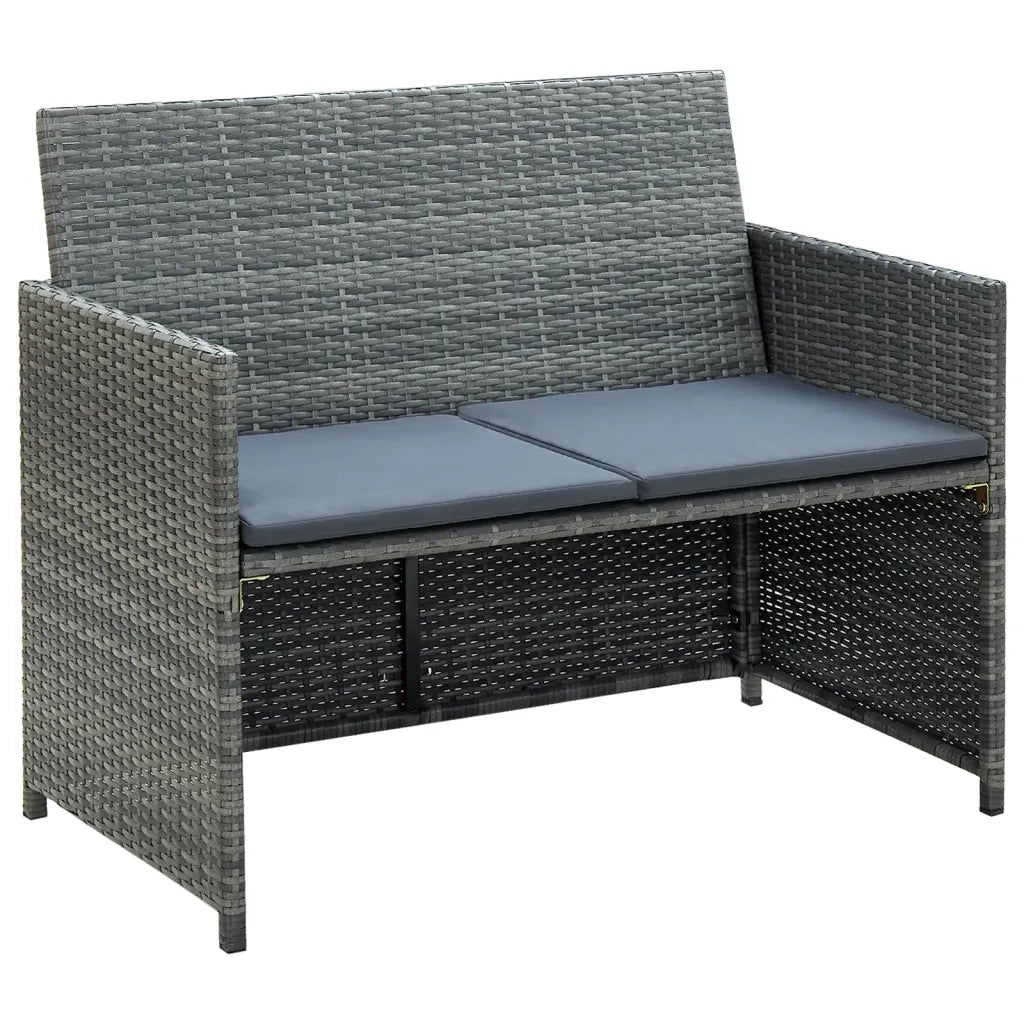 Divano da Giardino a 2 Posti con Cuscini Grigio in Polyrattan cod mxl 60542