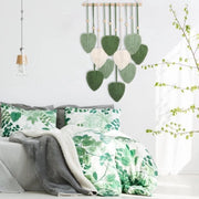 Tappeto a maglia macramé - Decorazione per la stanza - Per camera da letto e camera dei bambini - Verde con grani in legno