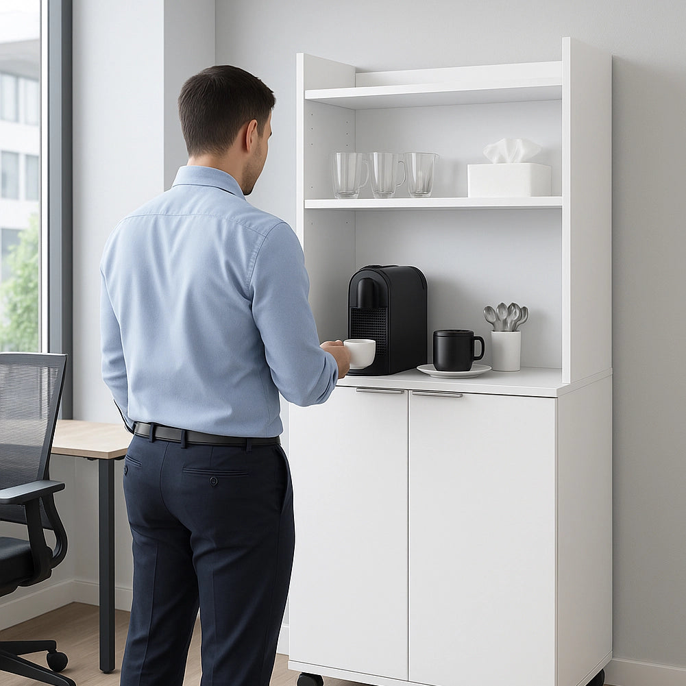 Mobile Multiuso in Legno Angolo Bar snack Ufficio Credenza con Ruote 2Ante