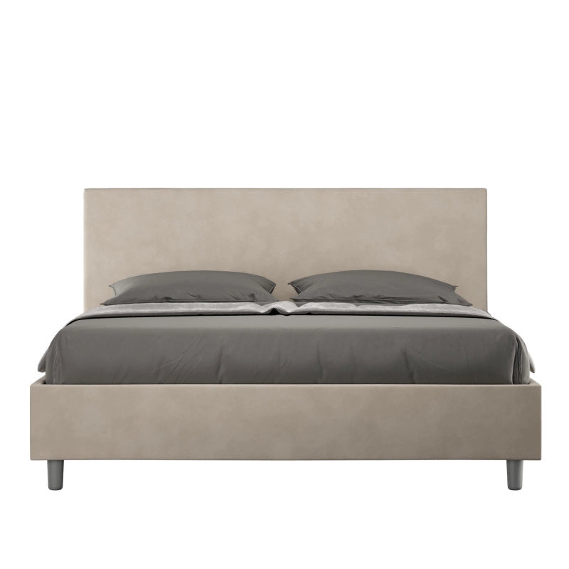 Letto imbottito Letto Matrimoniale alla Francese 150x210 cm Adele - Con rete,Microfibra,Sabbia
