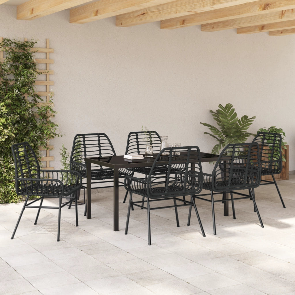 Set da pranzo da giardino 7 pezzi Nero Polyrattan