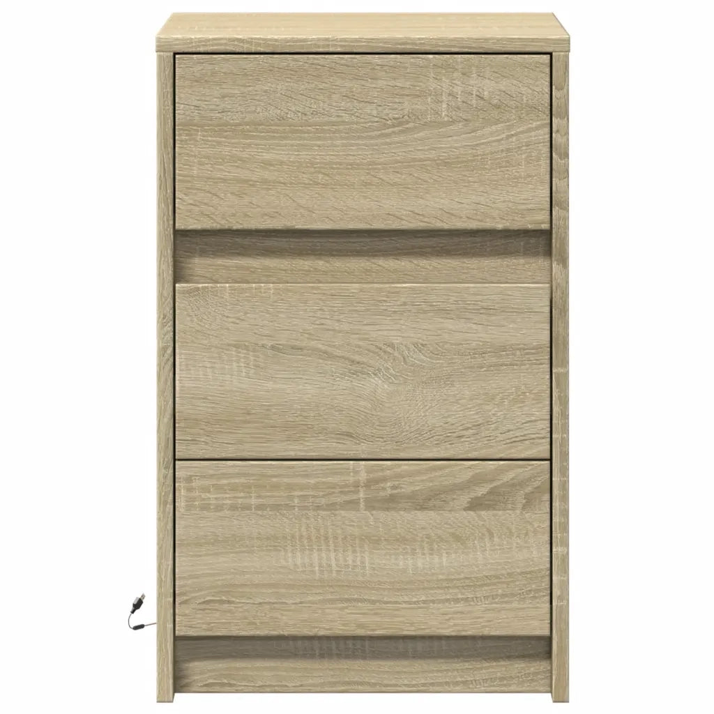 Comodino con Luci LED Rovere Sonoma in Legno Multistrato