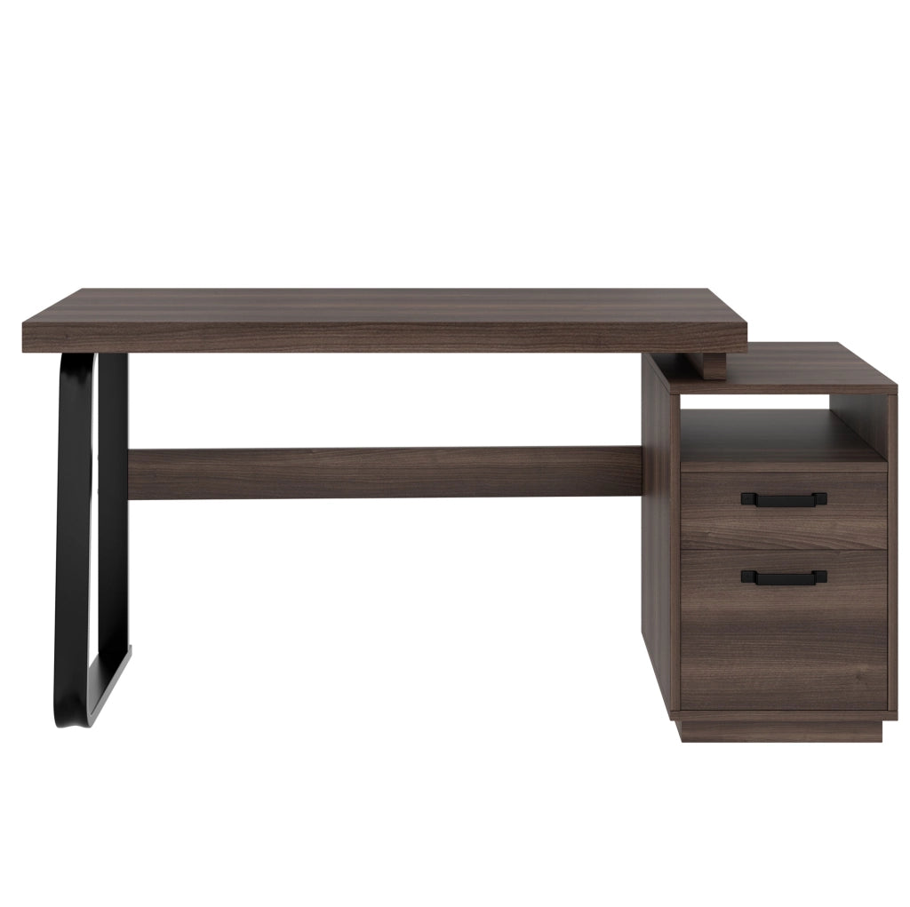 Scrivania 135x54 cm con vano aperto e cassetto silenzioso in MDF e metallo marrone