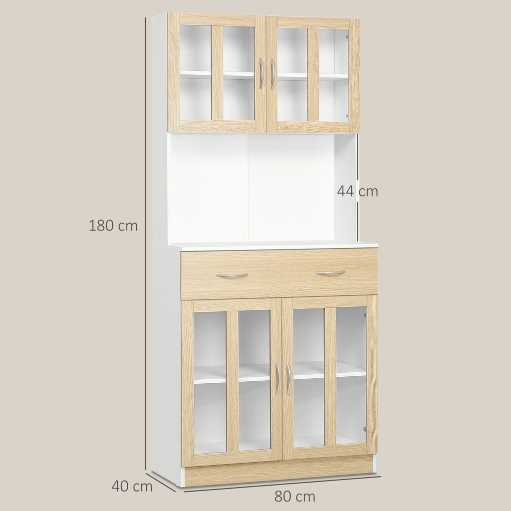 Armadio Cucina con Ante Vetro e Cassetti ¨C Zephmum ¨C Bianco Naturale 80x40x180 cm