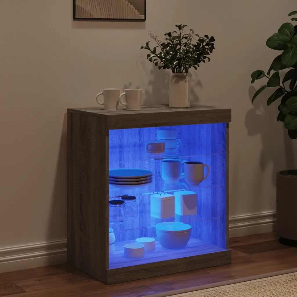 Credenza con Luci LED-Buffet-Armadio da cucina Grigio Sonoma 60,5x37x67 cm