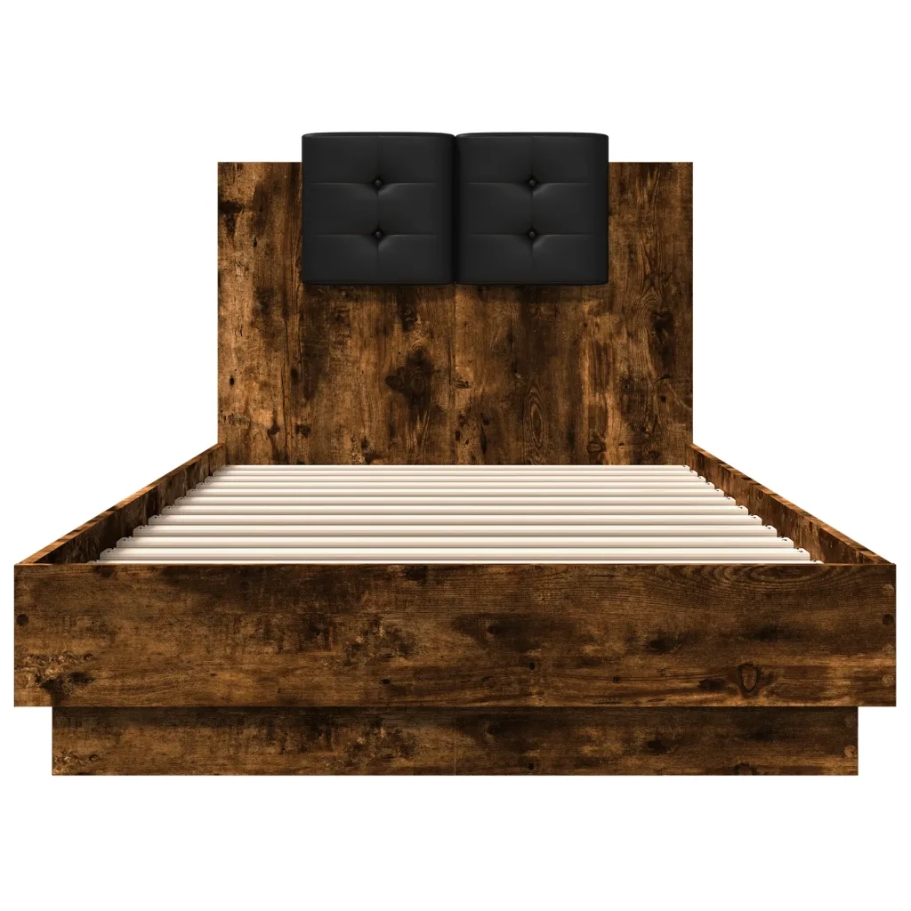 Letto singolo | Letto per adulti | Giroletto con Testiera e LED Rovere Fumo 90x200 cm
