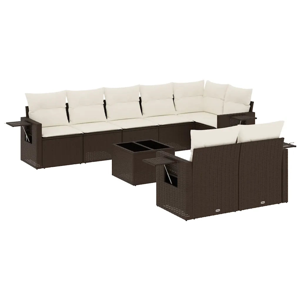 Set Divani da Giardino 9pz con Cuscini Marrone in Polyrattan 3252770