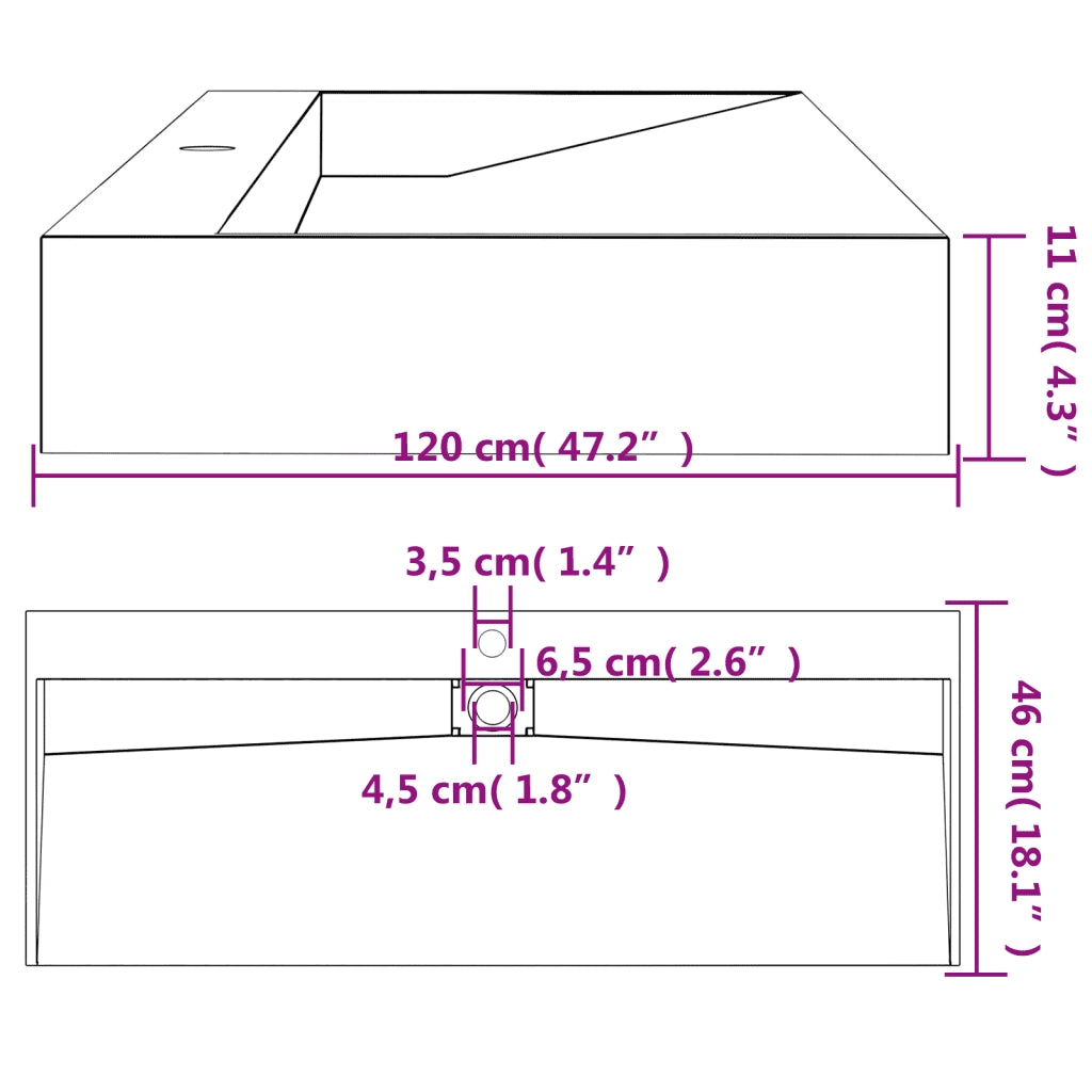 Lavandino 120x46x11 cm Blocco in Marmo/Minerale Antracite CFW9775268