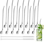Set da 16 paletti con cucchiaio - 2-in-1 paletti per bevande - argento - acciaio inossidabile - riciclabile - ideale per milkshakes e cocktail