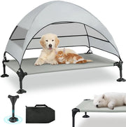 Letto per cani con tetto, letto per cani elevato con piedini antiscivolo stabili, letto per cani all'aperto con ombra più ampia, letto per cani acqua-tetto per cani grande per campeggiare dentro e fuori casa