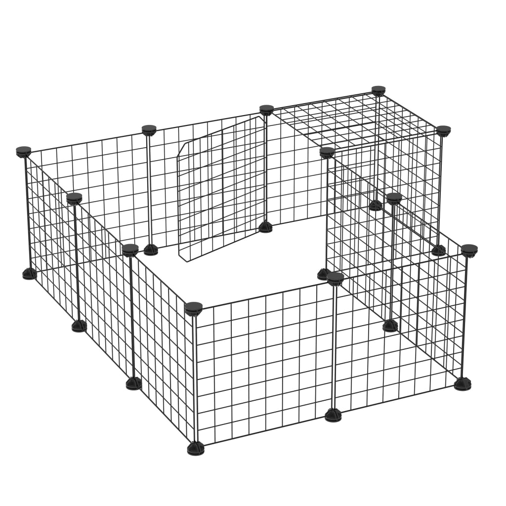 Recinto per Conigli Modulabile con Accessori Montaggio, in Acciaio, 105x105x70cm - Nero