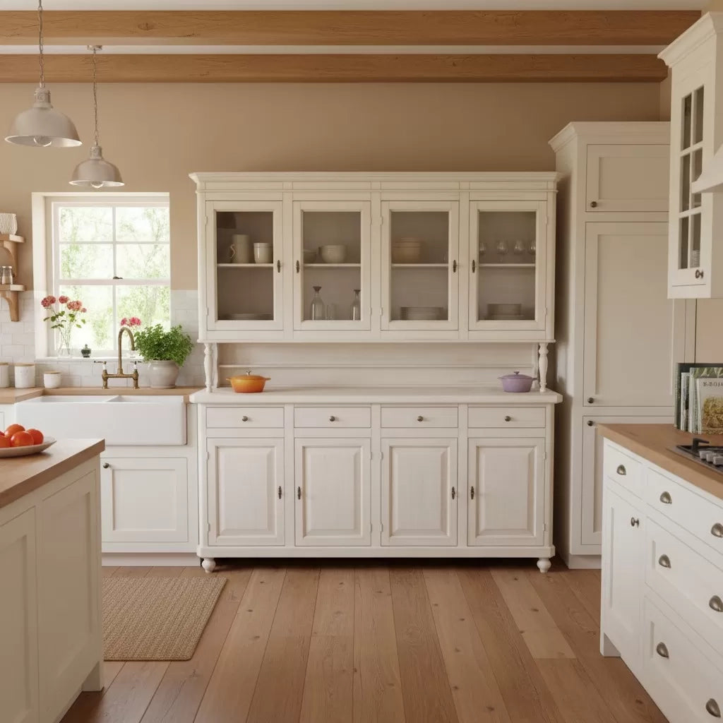 Cristalliera arte povera 4 porte legno shabby bianco anticato 196x43x208h - Mobili 2G