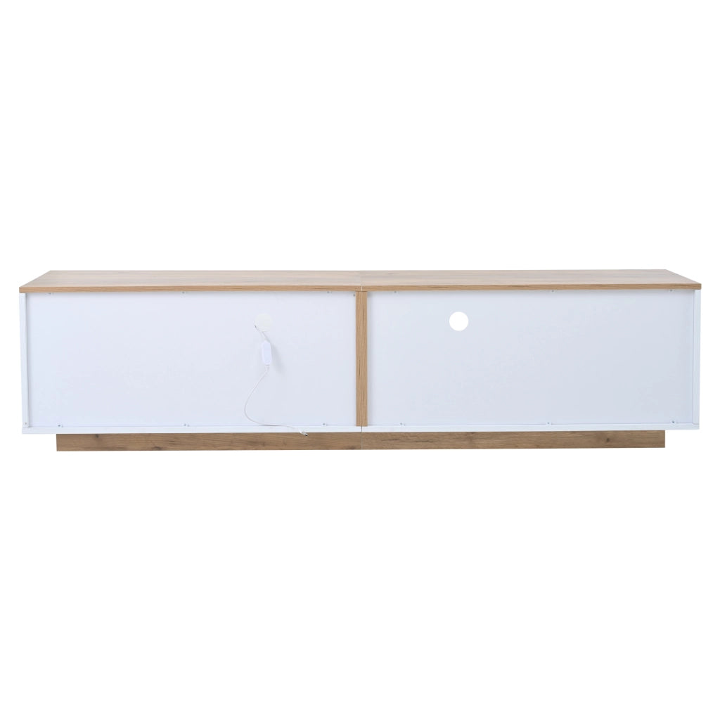 Mobile porta TV con 2 cassetti 2 vani chiusi e 2 vani aperti LED frontale lucida bianco e legno 180 × 40 × 46 cm