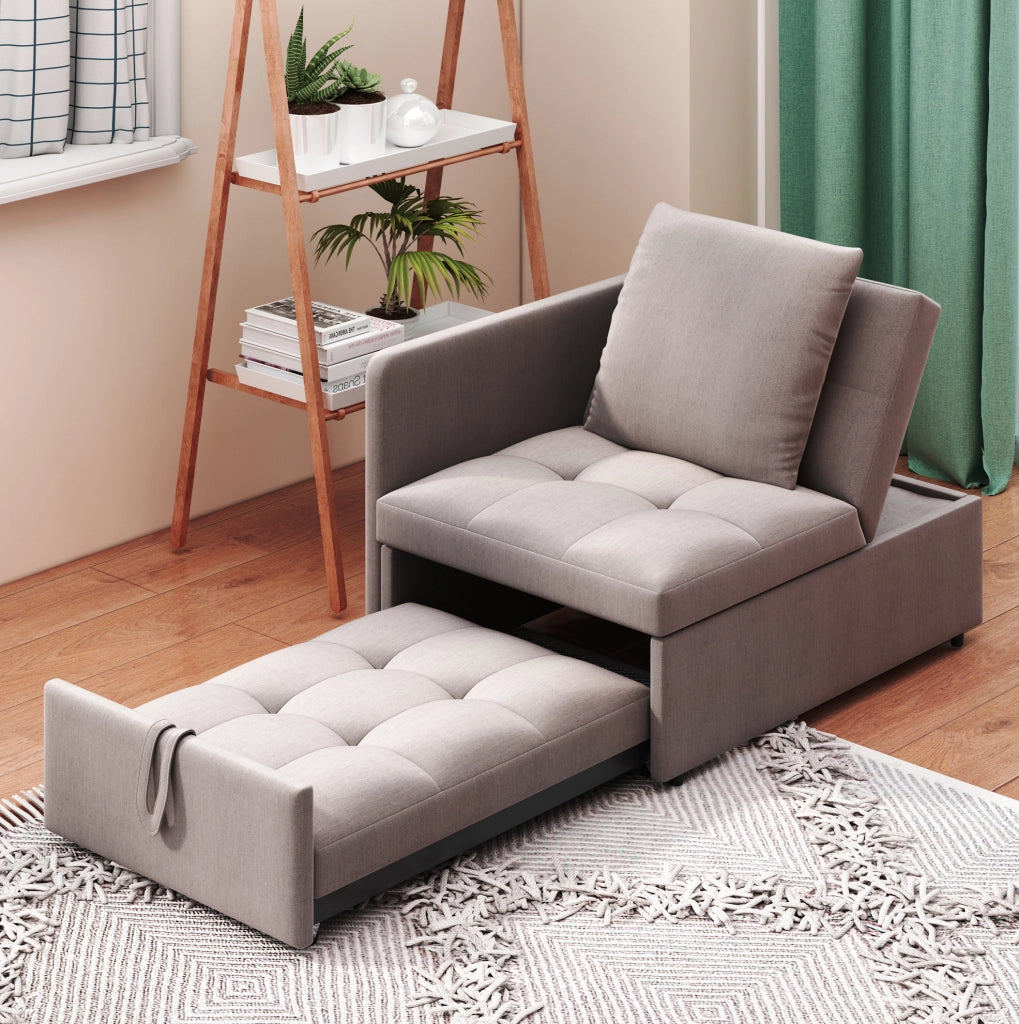 Divano letto 3 in 1 con schienale regolabile in tessuto di lino grigio