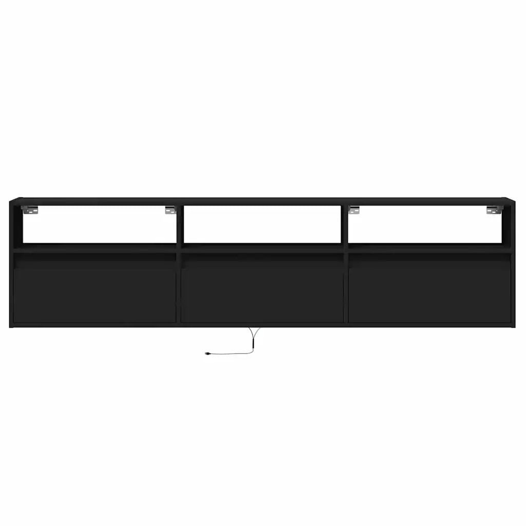 Mobile TV a parete con LED-Credenza per TV sospesa Nero 180x31x45 cm