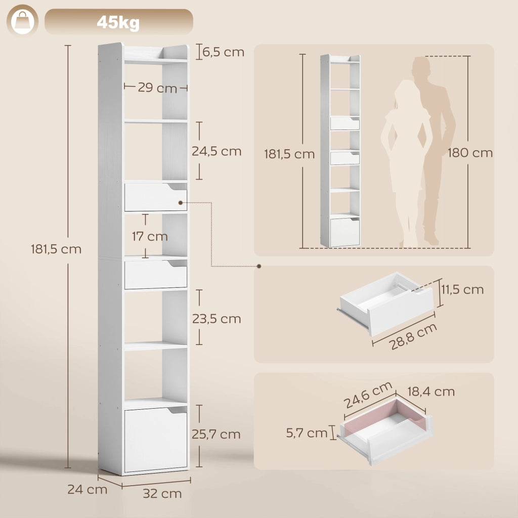 Libreria con ante e cassetti ¨C Zephmum ¨C Bianco 32x24x181,5cm