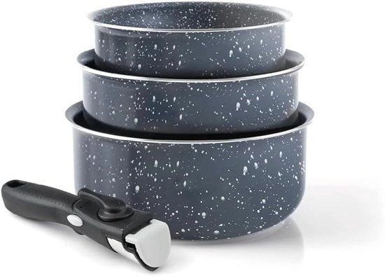 Set di Induzione a 4 Parti - Pannini in Alluminio - Grigio Marmo - Aluminium