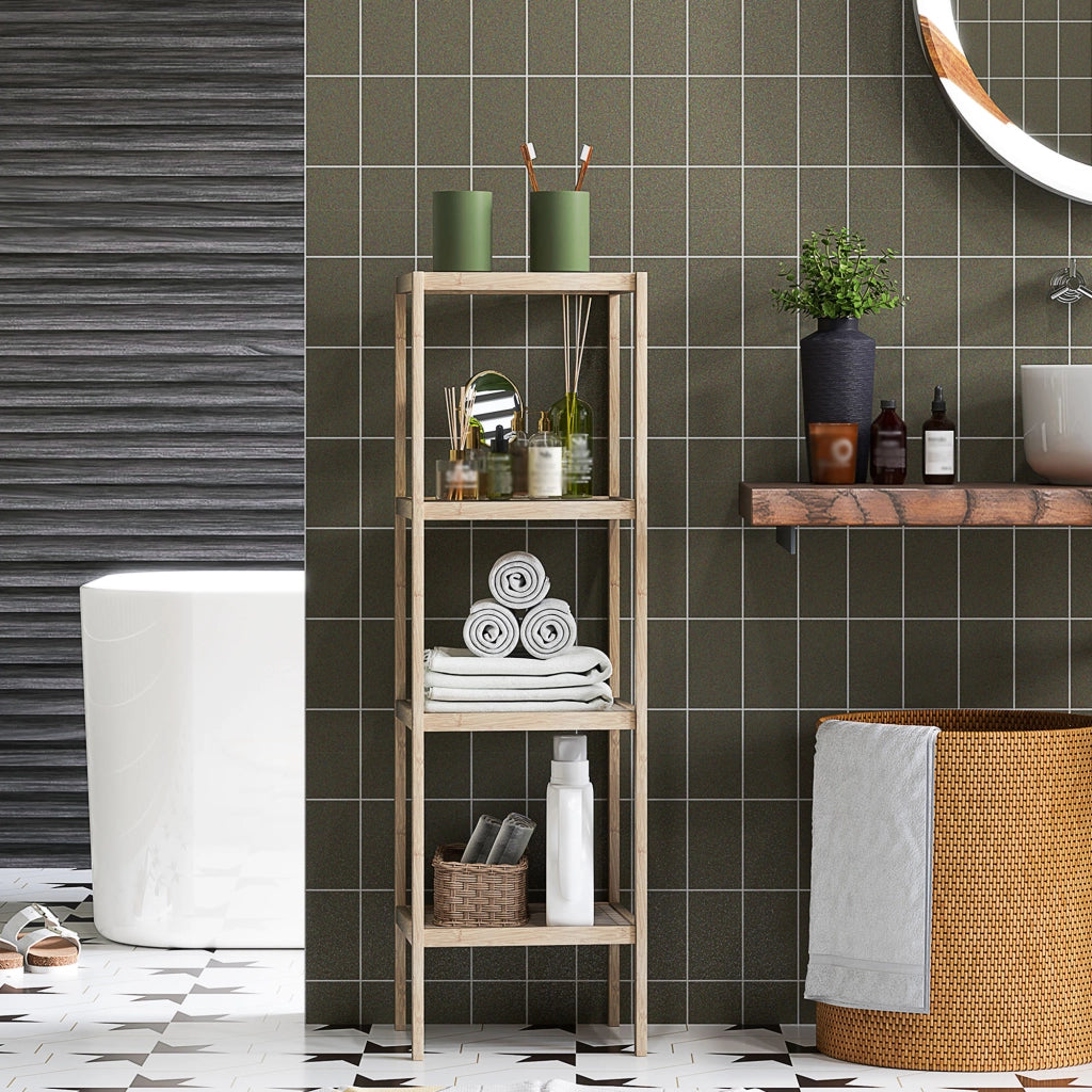 Mobile Bagno Moderno a 4 Livelli Antiribaltamento in Bamb¨´, 33x31x110 cm, color Legno