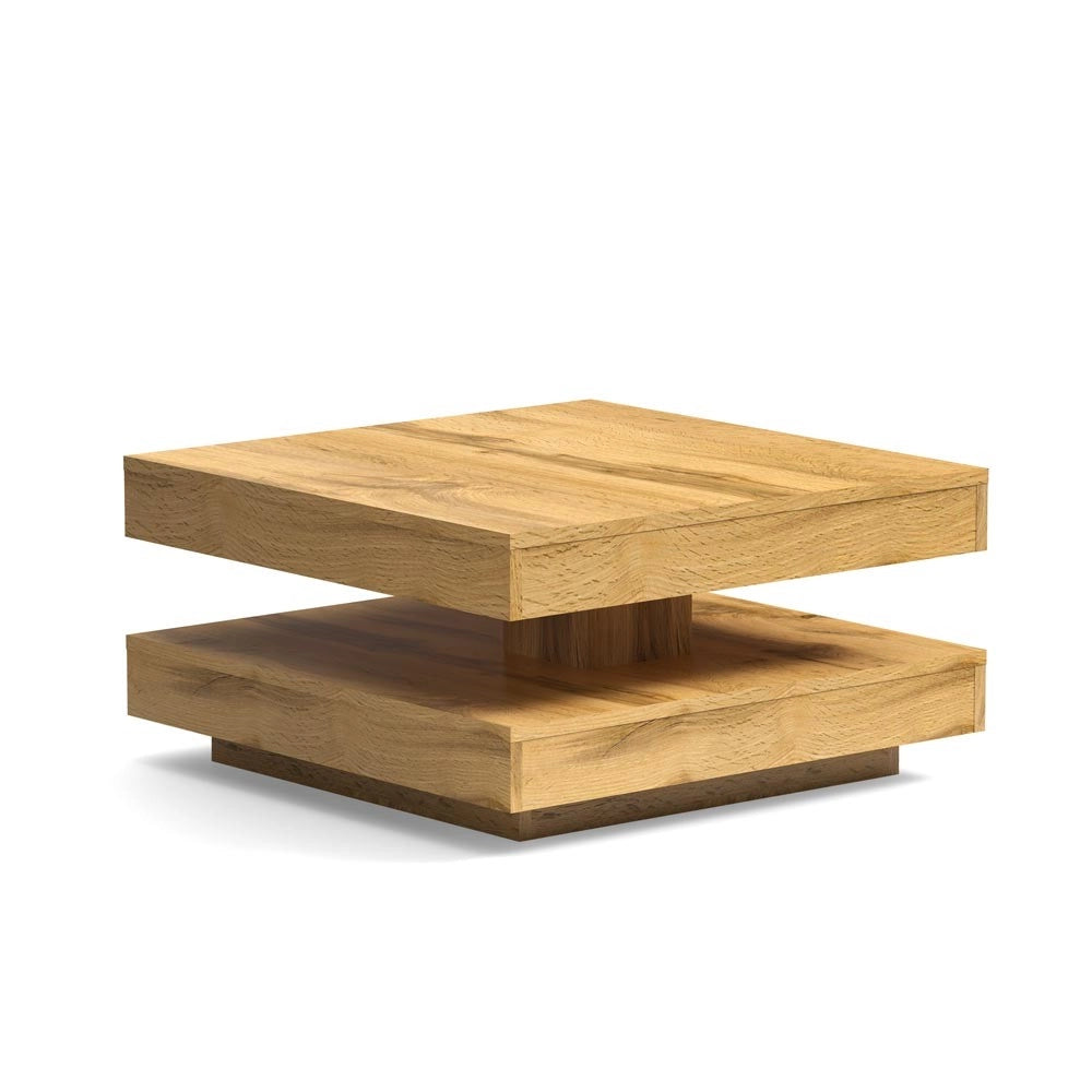 Tavolino da salotto Monolith con doppio piano quadrato girevole in rovere wotan 67x67 cm