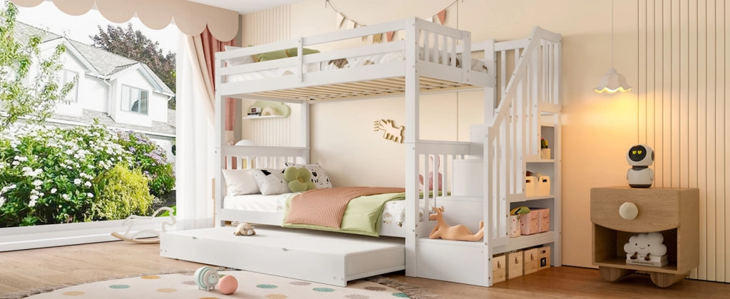 LETTO a castello 90x200 cm con letto estraibile, scala-ripiano, bianco