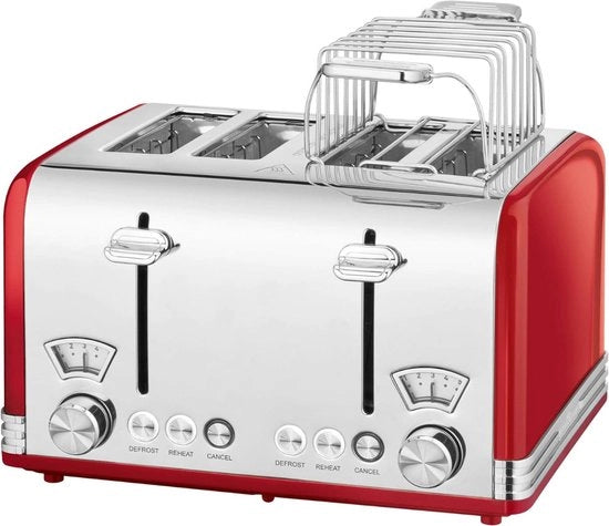 Broodrooster XXL 4 Sneden 2 in 1 Brodino Opzetstuk Retro con Foro Largo