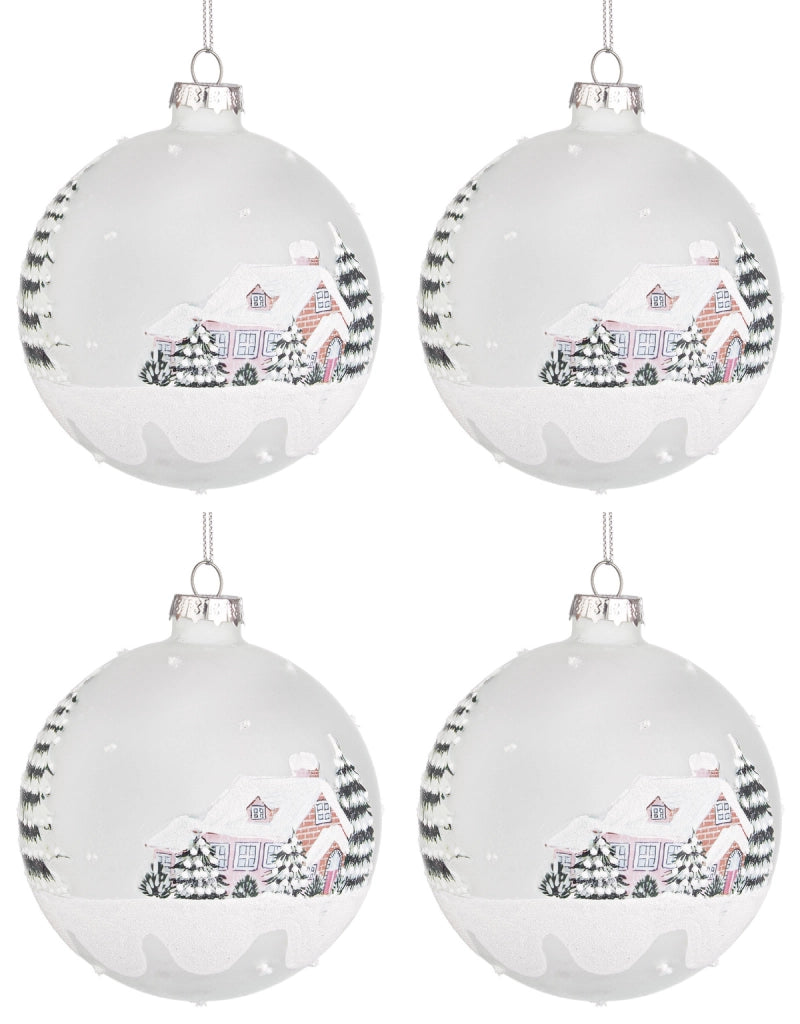 Palline di Natale in Vetro Bianche Grandi Alberi Innevati Addobbi Albero