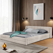 Letto 140x200 cm con testiera ergonomica e struttura robusta; beige