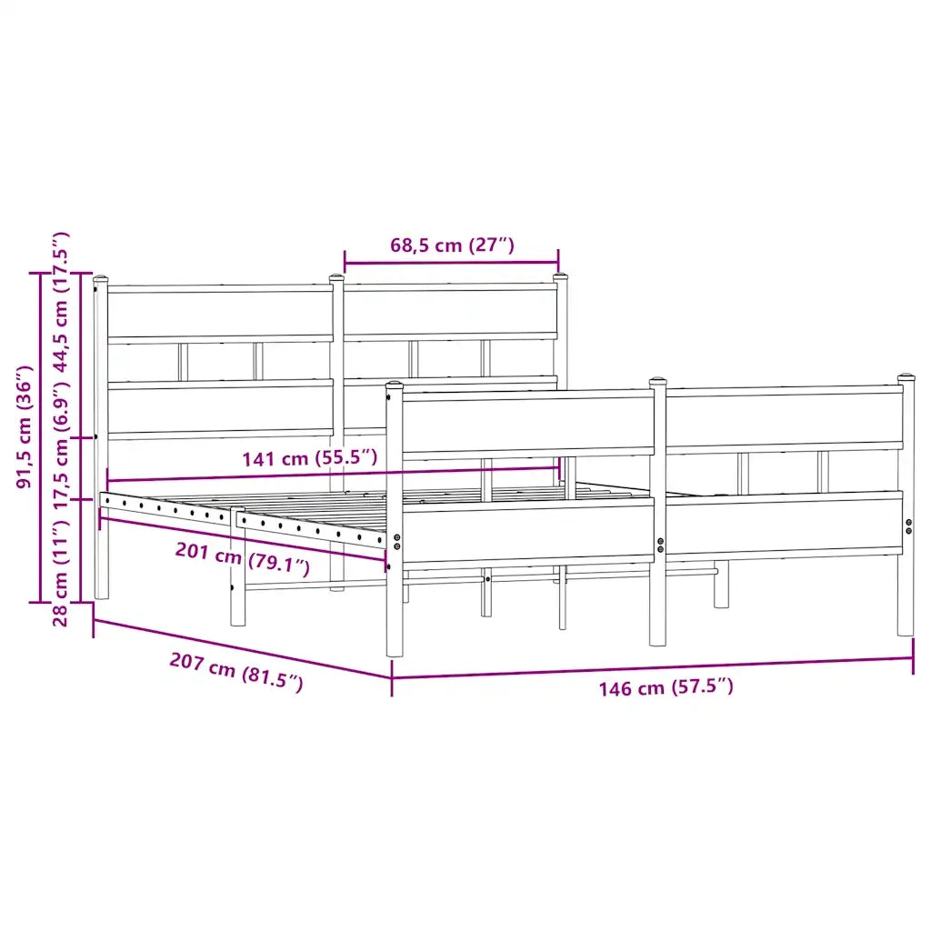vidaXL Giroletto senza Materasso con Testiera e Pediera 140x200 cm