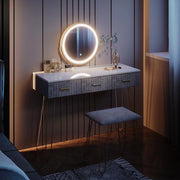 Vicco Tavolo da toeletta Layla, Grigio, 100 cm con illuminazione LED e sgabello, con illuminazione a LED e panca imbottita
