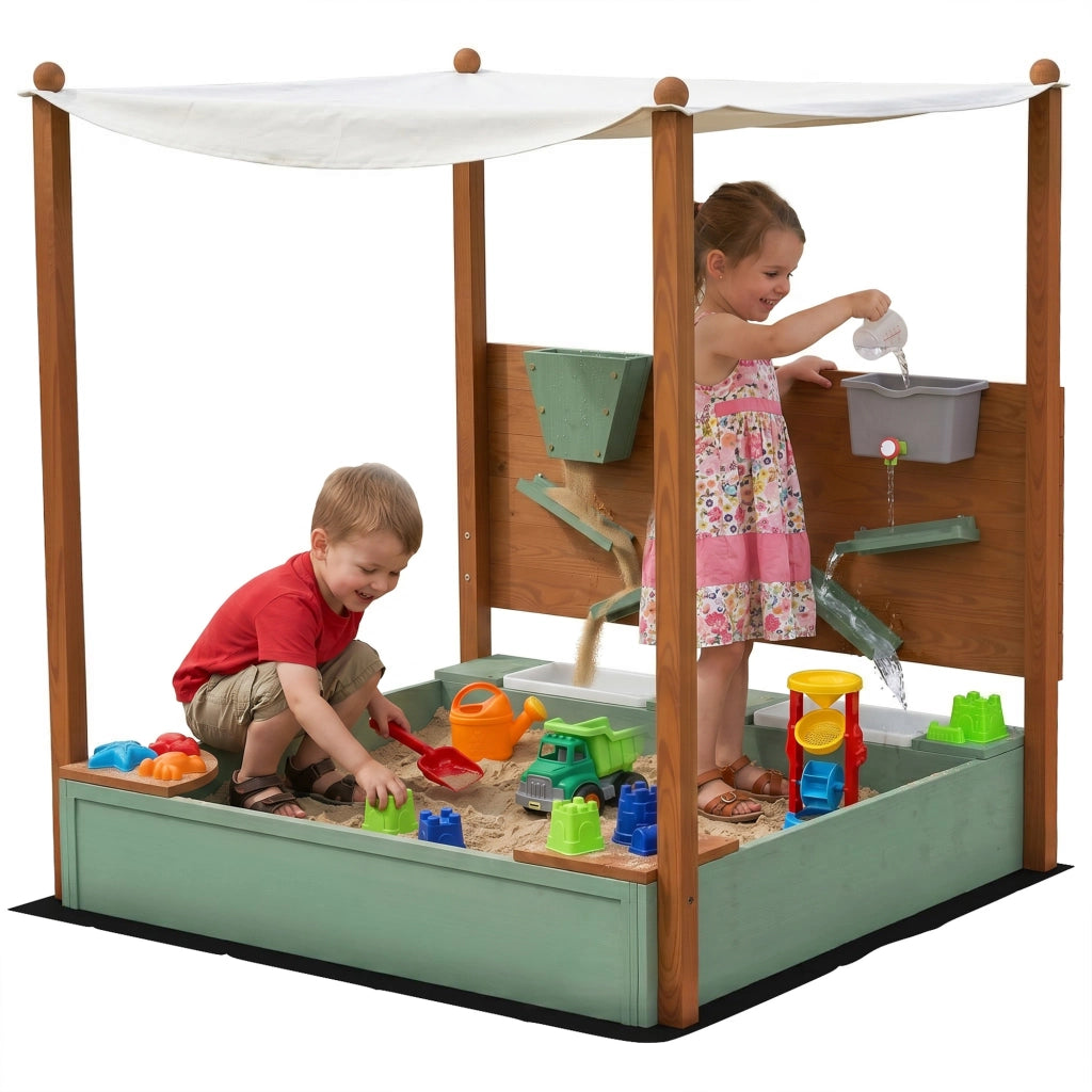 Sandbox per bambini con tettoia ¨C zephmum ¨C verde, legno di pino e plastica, 116x112.5x128 cm