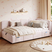 Divano letto contenitore 90x200 cm con USB e USB C; velluto rosa