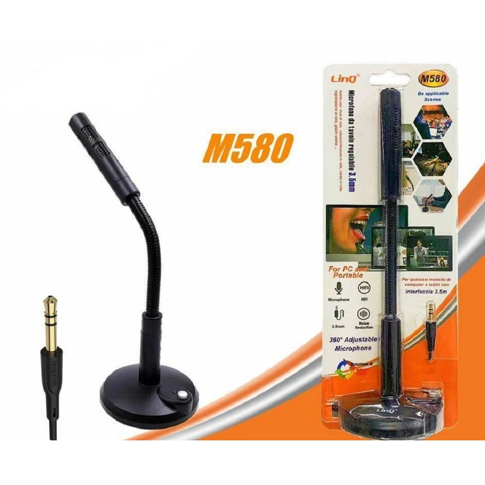 Trade Shop - Microfono Da Tavolo Regolabile Jack 3,5mm Per Pc Notebook M580 Omnidirezionale -