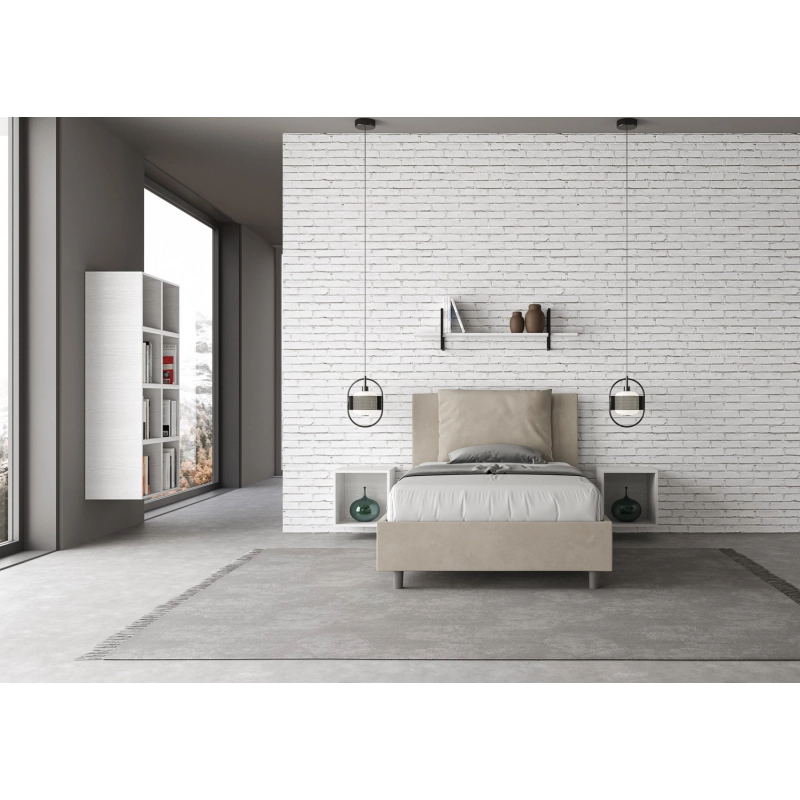 Letto imbottito 1 piazza e mezza 120x190 cm Antea - Con rete,Microfibra,Sabbia