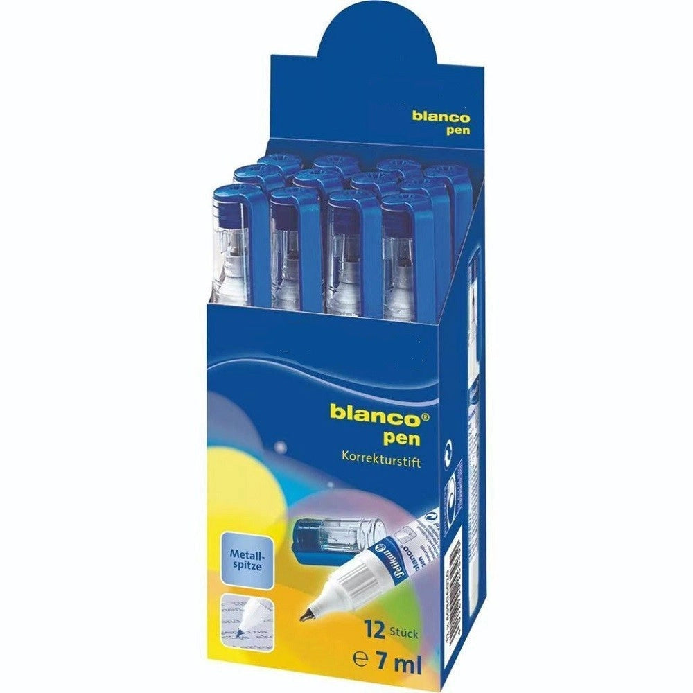 Trade Shop - Set 12 Pz Correttore Blanco 7ml Bianco Penna Bianchetto Punta In Metallo Ufficio -