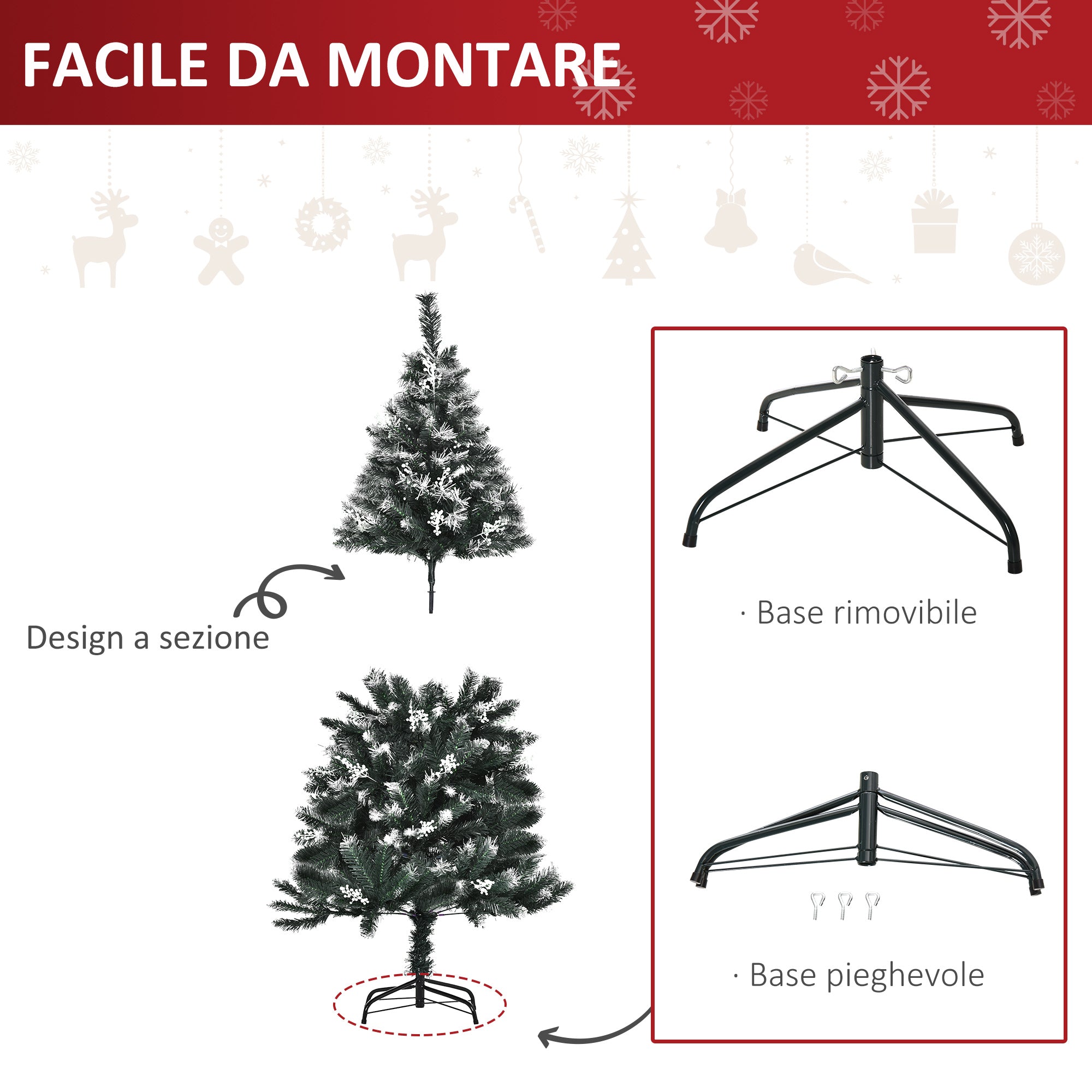Albero di Natale Artificiale Innevato 150 cm 378 Rami con Bacche Verde